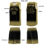Custom Black Old Gold Classic Plaid Pattern Sports Uniform Basketball Jersey