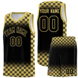Custom Black Old Gold Classic Plaid Pattern Sports Uniform Basketball Jersey