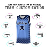 Custom Light Blue Navy Classic Plaid Pattern Sports Uniform Basketball Jersey