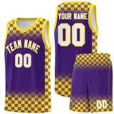 Custom Purple Gold Classic Plaid Pattern Sports Uniform Basketball Jersey