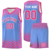 Custom Light Blue Pink Classic Plaid Pattern Sports Uniform Basketball Jersey
