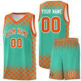 Custom Bright Green Orange Classic Plaid Pattern Sports Uniform Basketball Jersey