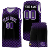 Custom Black Purple Classic Plaid Pattern Sports Uniform Basketball Jersey