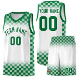 Custom White Kelly Green Classic Plaid Pattern Sports Uniform Basketball Jersey