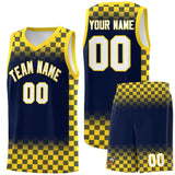 Custom Navy Gold Classic Plaid Pattern Sports Uniform Basketball Jersey