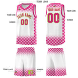 Custom White Pink Classic Plaid Pattern Sports Uniform Basketball Jersey