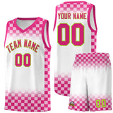 Custom White Pink Classic Plaid Pattern Sports Uniform Basketball Jersey