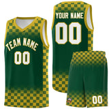Custom Green Old Gold Classic Plaid Pattern Sports Uniform Basketball Jersey