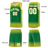Custom Kelly Green Gold Classic Plaid Pattern Sports Uniform Basketball Jersey