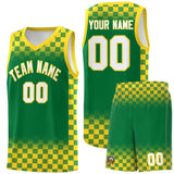 Custom Kelly Green Gold Classic Plaid Pattern Sports Uniform Basketball Jersey