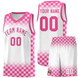 Custom White Pink Classic Plaid Pattern Sports Uniform Basketball Jersey