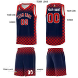 Custom Navy Red Classic Plaid Pattern Sports Uniform Basketball Jersey
