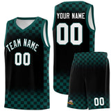 Custom Black Midnight Green Classic Plaid Pattern Sports Uniform Basketball Jersey