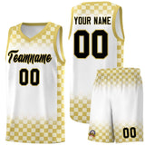 Custom White Old Gold Classic Plaid Pattern Sports Uniform Basketball Jersey