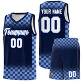 Custom Navy Light Blue Classic Plaid Pattern Sports Uniform Basketball Jersey
