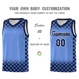 Custom Light Blue Navy Classic Plaid Pattern Sports Uniform Basketball Jersey