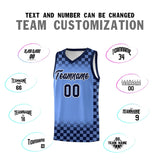 Custom Light Blue Navy Classic Plaid Pattern Sports Uniform Basketball Jersey