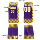 Custom Purple Gold Classic Plaid Pattern Sports Uniform Basketball Jersey