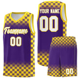 Custom Purple Gold Classic Plaid Pattern Sports Uniform Basketball Jersey