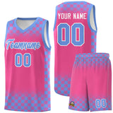 Custom Pink Light Blue Classic Plaid Pattern Sports Uniform Basketball Jersey