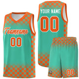 Custom Bright Green Orange Classic Plaid Pattern Sports Uniform Basketball Jersey