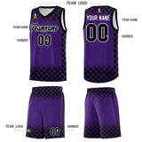 Custom Purple Black Classic Plaid Pattern Sports Uniform Basketball Jersey