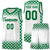 Custom White Kelly Green Classic Plaid Pattern Sports Uniform Basketball Jersey