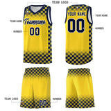 Custom Gold Navy Classic Plaid Pattern Sports Uniform Basketball Jersey