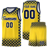 Custom Gold Navy Classic Plaid Pattern Sports Uniform Basketball Jersey