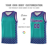 Custom Aqua Purple Classic Plaid Pattern Sports Uniform Basketball Jersey