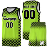 Custom Neon Green Black Classic Plaid Pattern Sports Uniform Basketball Jersey