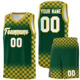 Custom Green Old Gold Classic Plaid Pattern Sports Uniform Basketball Jersey