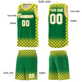 Custom Kelly Green Gold Classic Plaid Pattern Sports Uniform Basketball Jersey