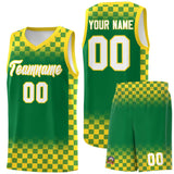 Custom Kelly Green Gold Classic Plaid Pattern Sports Uniform Basketball Jersey