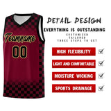 Custom Crimson Black Classic Plaid Pattern Sports Uniform Basketball Jersey