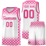 Custom White Pink Classic Plaid Pattern Sports Uniform Basketball Jersey