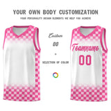 Custom White Pink Classic Plaid Pattern Sports Uniform Basketball Jersey