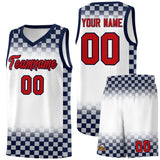 Custom White Navy Classic Plaid Pattern Sports Uniform Basketball Jersey