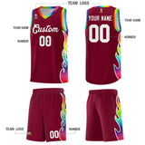Custom Crimson Side Flame Pattern Fashion Sports Uniform Basketball Jersey