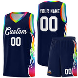 Custom Navy Side Flame Pattern Fashion Sports Uniform Basketball Jersey