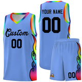 Custom Light Blue Side Flame Pattern Fashion Sports Uniform Basketball Jersey