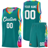 Custom Aqua Side Flame Pattern Fashion Sports Uniform Basketball Jersey