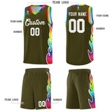 Custom Olive Side Flame Pattern Fashion Sports Uniform Basketball Jersey
