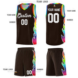 Custom Brown Side Flame Pattern Fashion Sports Uniform Basketball Jersey