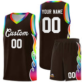Custom Brown Side Flame Pattern Fashion Sports Uniform Basketball Jersey