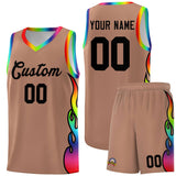 Custom Light Brown Side Flame Pattern Fashion Sports Uniform Basketball Jersey