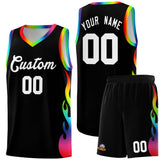 Custom Black Side Flame Pattern Fashion Sports Uniform Basketball Jersey