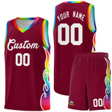 Custom Crimson Side Flame Pattern Fashion Sports Uniform Basketball Jersey