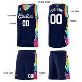 Custom Navy Side Flame Pattern Fashion Sports Uniform Basketball Jersey