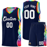 Custom Navy Side Flame Pattern Fashion Sports Uniform Basketball Jersey